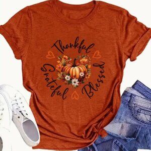 XXL - Halloween Pumpkin Print Crew Neck T-Shirt, Casual Short Sleeve T-Shirt